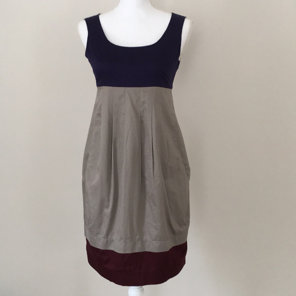 Color block sleeveless cotton dress with pockets
